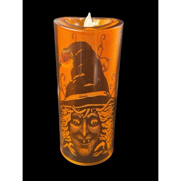 Witch Light Flickering Halloween Candle Masquerade Party Cracker Barrel 7" x 3" - Picture 5 of 11